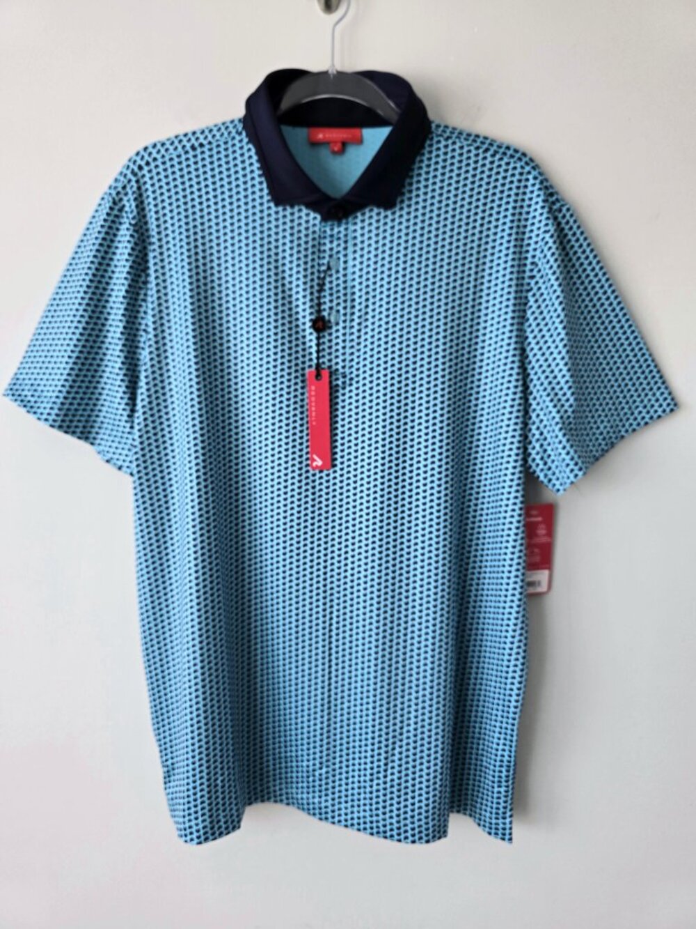Redvanly Graine Golf Polo Shirt Mens Performance Blue Green Print Size L NWT